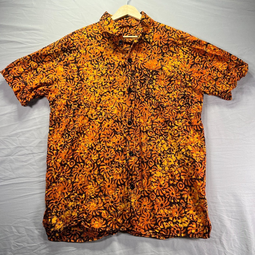 True Vintage Button Up Shirt Men Large Orange Handmade Autumn Fall Halloween 70s - Picture 2 of 8